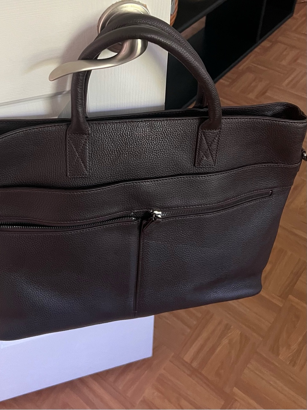 Mark & Graham Chocolate Pebbled Leather Briefcase Bag NWOT